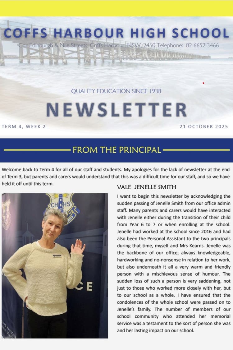 cover of recent newsletter with photo of vale jenelle smith